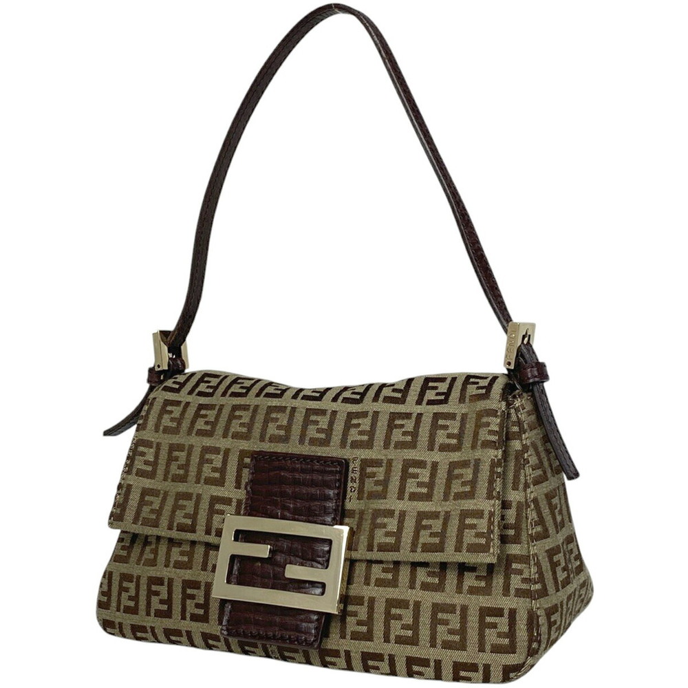 Fendi Mamma Bucket One Shoulder Hobo Handbag Zucchino Canvas Brown